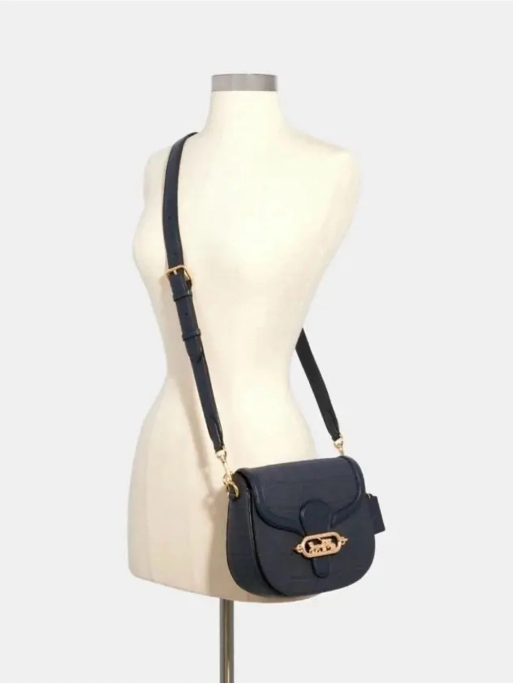 COACH Jade Saddle Bag Black Crocodile Embossed Leather Crossbody 91068